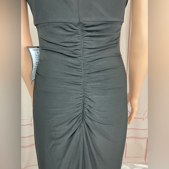 XSCAPE Womens Black Notched Neckline Short Sleeve Off Sheath Dress 6 Small NEW - Picture 12 of 15